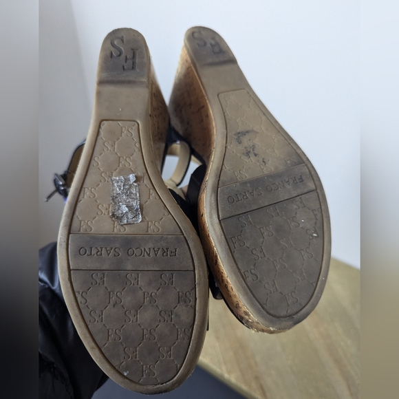 Franco Sarto Black Leather Cork Wedge Sandals Women’s 7 Ankle Strap Platform - Picture 6 of 7